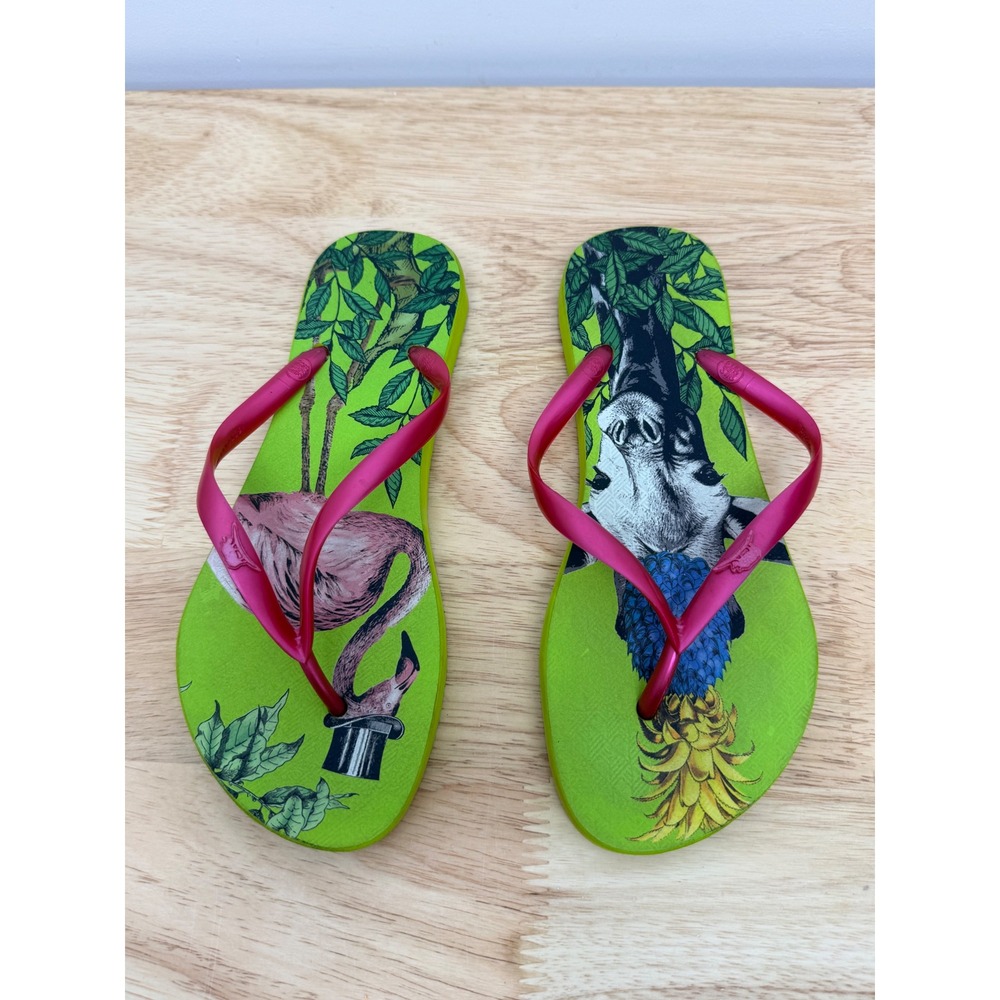 Flip Flops Women's Size 5/6 Euro 37/38 Giraffe Flamingo‎ Print #62